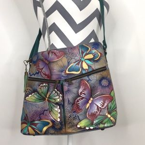 Anuschka Hand Painted Butterfly Crossbody